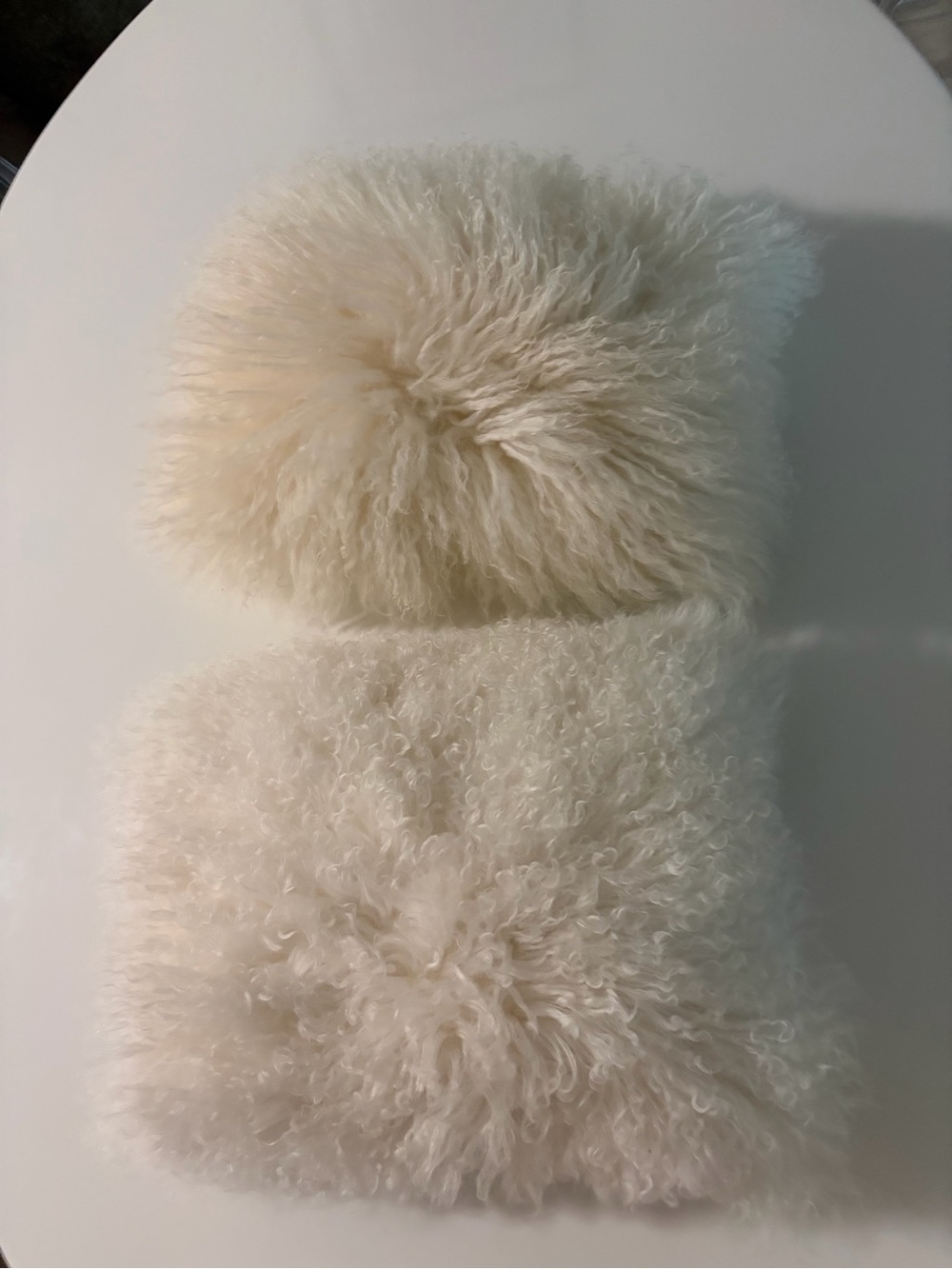 West Elm Cream Mongolian Sheepskin Accent Pillow Pair 12x16. Comes with inserts